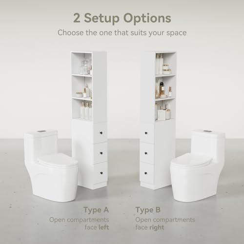 ARTETHYS Tall Narrow Free Standing Bathroom Storage Cabinet Set of 2, White | 3-Level Adjustable Shelves, Home - Space Saver for Living Room Kitchen, 3 Drawers - color: White Set of 2