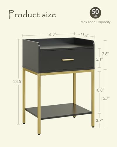 Nightstand,3-Tier Modern Night Stand,Bedside Table with Storage Drawer and Shelf,Small Side Table for Bedroom,Living Room,Black - color: Black