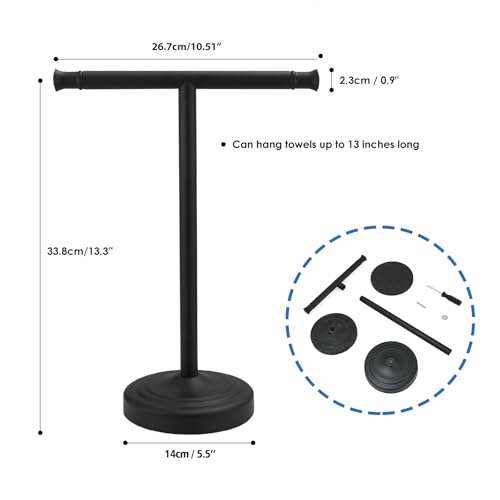 RUMOSE 13 Inch Matte Black Towel Stand Hand Towel Holder Bathroom Kitchen Vanity Countertop T-Shape Towel Rack Free Standing Stainless Steel Towel Bar Towel Ring - color: Matte Black