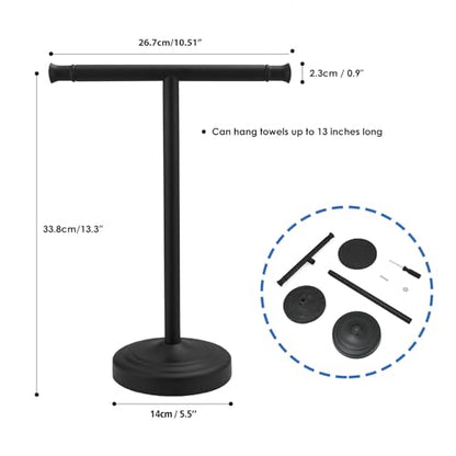 RUMOSE 13 Inch Matte Black Towel Stand Hand Towel Holder Bathroom Kitchen Vanity Countertop T-Shape Towel Rack Free Standing Stainless Steel Towel Bar Towel Ring - color: Matte Black
