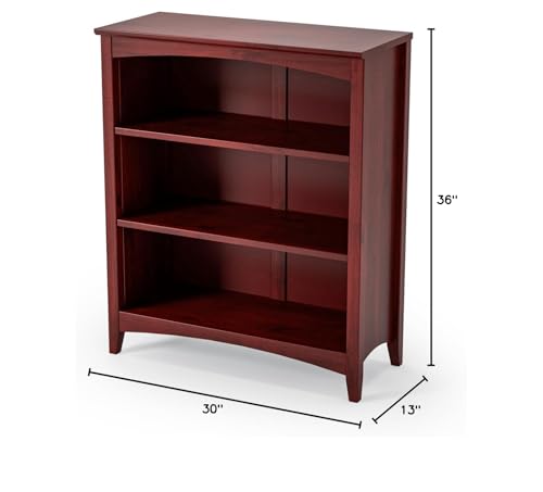Camaflexi Shaker Style 3 Shelf Bookcase/Solid Wood / 36" High/Adjustable Shelving/Closed Back/Display Bookshelf for Living Room, Bedroom, Home and Office, Red Garnet Stain - color: Red Garnet Stain, size: 36"
