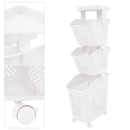 3 Tier Laundry Basket Holder, Utility Laundry Basket with Wheels Clothes Storage Organizer Cart Removable Rolling Laundry Hampers for Bathrooms Bedrooms Kitchen - size: 3-Tier