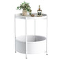 Garden 4 you Side Table with Fabric Storage Basket, Round Metal End Table, Small Bedside Table Nightstand with Removable Tray, for Nursery, Living Room, Bedroom, Bathroom, White - color: White
