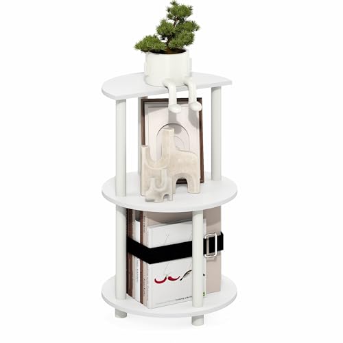 Furinno Turn-N-Tube Side Table, 3-Tier Round End Table, Plain White | Half Round Top Panel Night Stand, Nightstand, Bedside Table with Open Shelf, for Living Room, Bedroom - color: Plain White/White