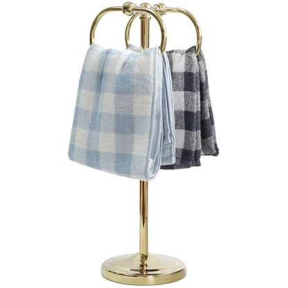 17 Inch Stainless Steel Hand Towel Holder Double Stand Hand Towel Ring for Washcloths or dishcloths Non-Slip Base Free Standing Towel Rack for Bathroom Kitchen (Gold) - color: Gold