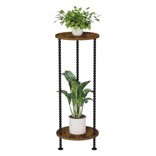 YINMIT Plant Stand Indoor, 2 Tier Plant Stand, 29.5" Tall Metal Spindle Poles Plant Stands, Corner Flower Pot Stand, Plant Tables Indoor, Planter Pot Holder for Balcony Garden Patio Living Room (29.5 In) - color: Brown, size: 29.5 In