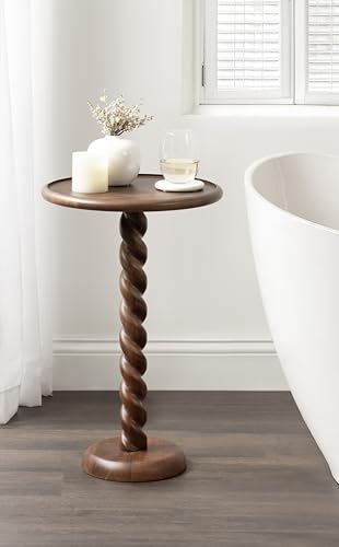 Kate and Laurel Willoughby Modern Wooden Spiraled Round Side Table, 15 x 15 x 24, Walnut Brown, Accent Pedestal End Table with Turned Base for Use as Indoor Plant Stand or Bedroom Nightstand Option - color: Walnut Brown