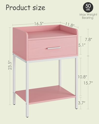 Nightstand,Modern Bedside Table Night Stand with Storage Drawer and Open Shelf,Small End Side Table for Bedroom,Living Room,Pink - color: Pink