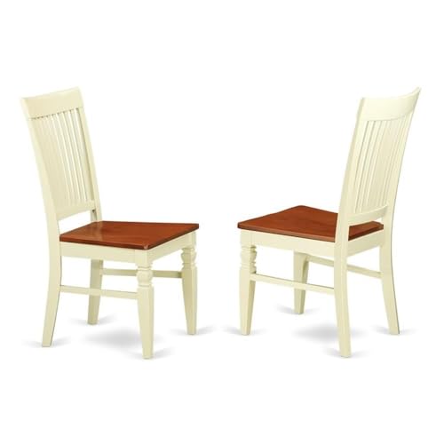 East West Furniture SUWE3-BMK-W 3 Piece Kitchen Table & Chairs Set Contains a Round Dining Table with Dropleaf & Shelves and 2 Dining Room Chairs, 42x42 Inch, Buttermilk & Cherry - style: SUWE3-BMK-W