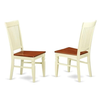 East West Furniture SUWE3-BMK-W 3 Piece Kitchen Table & Chairs Set Contains a Round Dining Table with Dropleaf & Shelves and 2 Dining Room Chairs, 42x42 Inch, Buttermilk & Cherry - style: SUWE3-BMK-W