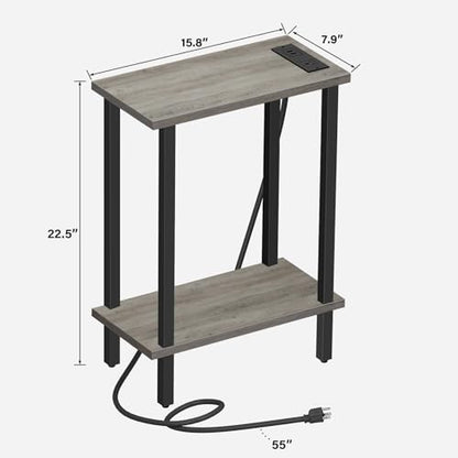 TUTOTAK Small End Table with Charging Station, Narrow Side Table with USB Ports and Outlets, Skinny Sofa Table, Slim Nightstand, Living Room, Bed Room, Greige TB01BG060 - color: Greige, size: 2-tier