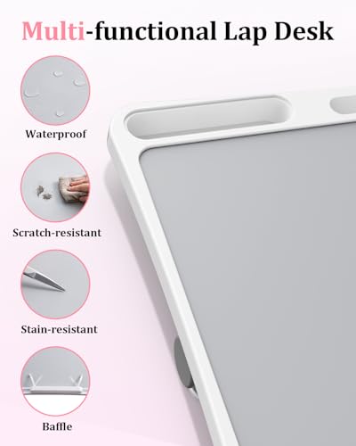 Lap Desks Laptop Desk for Bed, Adjustable Height and Angle Lap Desks for Adults, Lap Desk with Bookshelf for Bed Couch Floor Writing Working Reading Eating Painting, White