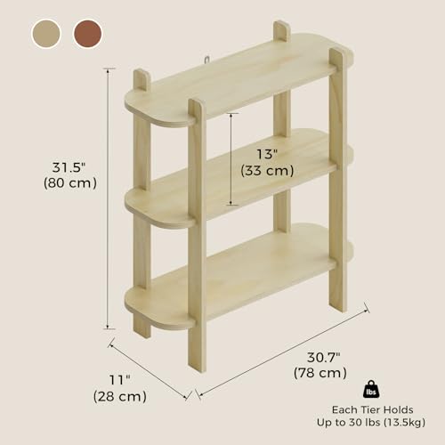 Bookshelf, Wood Shelf Bookcase, Book Shelf 3-Tier, Natural | Modern Open Bookshelf, Freestanding Storage Shelf Organizer, Display Shelf Shelving Unit for Living Room, Bedroom, Office - size: 3-Tier