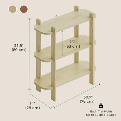 Bookshelf, Wood Shelf Bookcase, Book Shelf 3-Tier, Natural | Modern Open Bookshelf, Freestanding Storage Shelf Organizer, Display Shelf Shelving Unit for Living Room, Bedroom, Office - size: 3-Tier