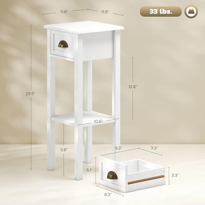 HOMCOM Narrow End Table with Drawer Slim Side Table for Small Spaces White | Tall Telephone Table, Skinny Modern Design, for Small Spaces, Living Room - color: White