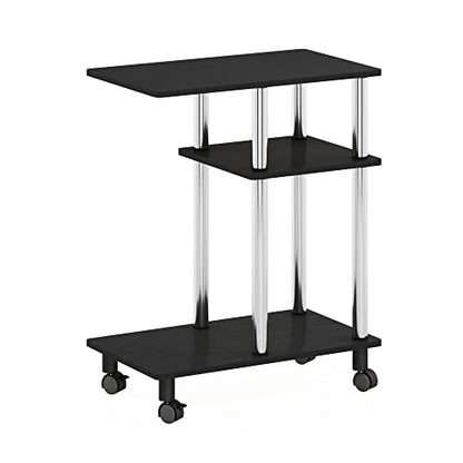 Furinno Turn-N-Tube Side Table, 3-Tier C-Shape End Table with Wheels, Toolless Assembly Night Stand, Bedside Table with Open Shelf, for Living Room, Bedroom, Dark Americano/Stainless Steel - color: Dark Americano/Stainless Steel