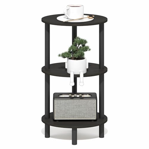Furinno Turn-N-Tube Side Table, 3-Tier Oval End Table, Night Stand, Bedside Table, for Living Room, Bedroom, Espresso/Black - color: Espresso, size: 1-Pack, Plastic Frame, 3-Tier, 27.6 Inches Tall