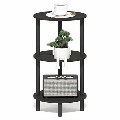 Furinno Turn-N-Tube Side Table, 3-Tier Oval End Table, Night Stand, Bedside Table, for Living Room, Bedroom, Espresso/Black - color: Espresso, size: 1-Pack, Plastic Frame, 3-Tier, 27.6 Inches Tall