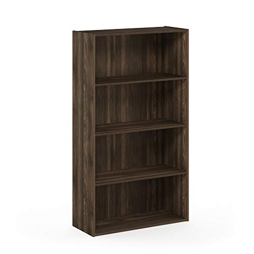 Furinno PASIR Book Shelf, 4-Tier Bookshelf, Bookcase with Open Shelf, 9.4 x 23.6 x 41.7, for Living Room, Bedroom, Home Office, Columbia Walnut - color: Columbia Walnut, size: 4-Tier