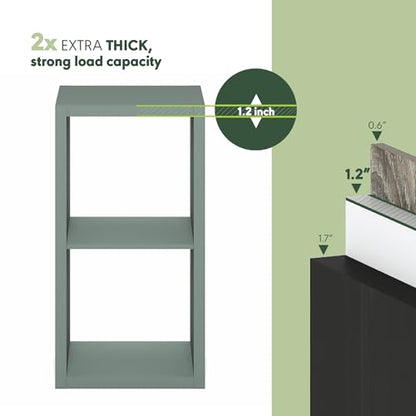 Furinno Cubicle 2-Cube Book Shelf, Extra Thick Frame Bookshelf, Sage Green | 14.6" x 16" x 30", Horizontally & Vertically Reversible Bookcase with Open Back, for Living Room, Bedroom, Home Office