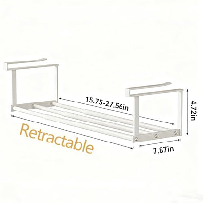 Under-Shelf Expandable Shoe Rack Organizer, White Metal, 40-70cm Width Adjustable, Cabinet Storage for Closet (2 Pcs)