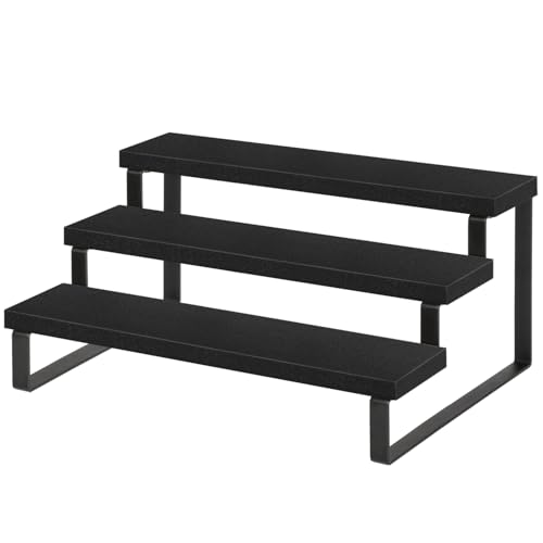 YINMIT Wooden Display Riser Stand, Tiered Perfume and Cologne Organizer Stand, 3 Tier Spice Rack Organizer, Rustic Display Shelf for Candles (3 Tier,Black) - color: 3 Tier,Black