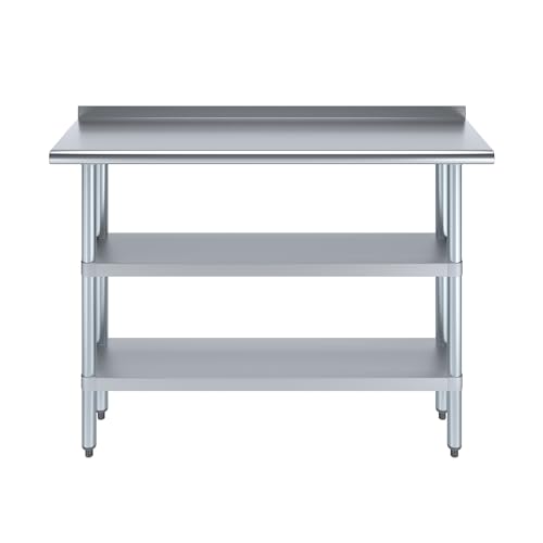 AmGood Stainless Steel Work Table with 1.5" Backsplash and 2 Shelves | Metal Kitchen Food Prep Table | NSF (48" Long x 14" Deep) - size: 48" Long x 14" Deep
