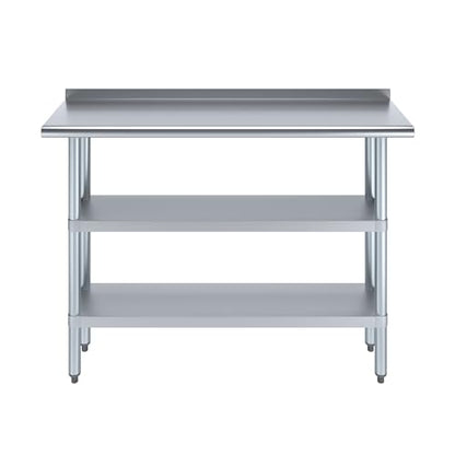AmGood Stainless Steel Work Table with 1.5" Backsplash and 2 Shelves | Metal Kitchen Food Prep Table | NSF (48" Long x 14" Deep) - size: 48" Long x 14" Deep