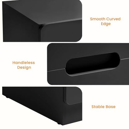 RoyalCraft Black Nightstand Set of 2, Night Stand with Drawers, Modern Bedside Table with Handless Design, Wood End Table for Bedroom, Hallway - color: Black, size: 2 Pieces