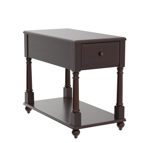 Narrow End SideTable with Drawer and Storage Shelf, Solid Wood Sofa Tables, Slim Beside Table-, Telephone for Small Spaces, Living Room, 22"L x 13"W x 22.7"H No-tools Assembly Dark Walnut BBJ004DWA - color: Walnut
