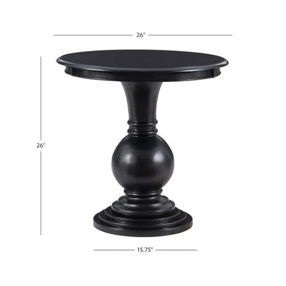 Pemberly Row Set of 2 Round Wood Accent Tables with Pedestal Base in Jet Black