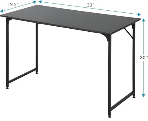 Dkelincs 40 Inch Small Computer Desk Home Office Desk Writing Desk Modern Simple Style Study Work Table with Metal Frame, Easy Assembly, Adjustable Feet, Water-Resistant, Scratchproof Surface, Black - color: Black, size: 40 Inch