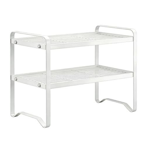 Metal Wire Cabinet Shelf - Multi-Functional Storage Solution for Kitchen, Pantry, Countertop & Under Cabinet - Spice Holder, Bookshelf & Cup Display Stand - White, 2-Tier 16" L - color: White, size: 2-Tier 16" L