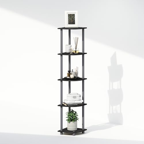 Furinno Turn-N-Tube Storage Shelves, 5-Tier Book Shelf, Corner Shelf with Open Shelves, Toollesss Assembly, for Organization and Storage, Living Room, Home Office, Hallway, Bedroom, Plain Black - color: Black/Grey