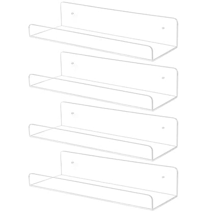 TONICE 4 Pack Acrylic Shelves for Wall 6in Floating Shelf Wall Mounted Set for Room, Bedroom, Bathroom, Kitchen, Living Room, Office Book Shelf Storage Decor
