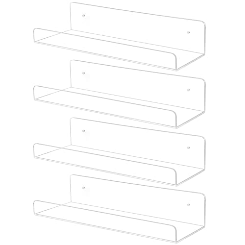 TONICE 4 Pack Acrylic Shelves for Wall 6in Floating Shelf Wall Mounted Set for Room, Bedroom, Bathroom, Kitchen, Living Room, Office Book Shelf Storage Decor