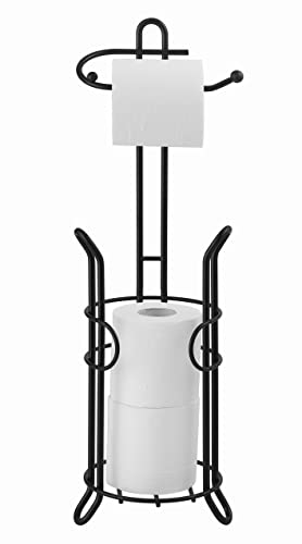 SunnyPoint Freestanding Toilet Paper Holder with Storage – Holds 3 Spare Rolls, Heavy-Duty Steel, Black Finish, Easy Assembly, Space-Saving Bathroom Organizer - color: Black