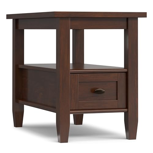 SIMPLIHOME Warm Shaker End Table - 14 inch Wide Solid Wood Narrow Accent Table in Russet Brown, Transitional Side Table for Living Room with Drawer and Shelf - color: Russet Brown, size: 14 inch, style: End Table