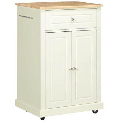 HOMCOM Rolling Kitchen Island Cart, Portable Serving Trolley Table with Drawer, Adjustable Shelf and 2 Towel Racks, Cream White - color: Cream White