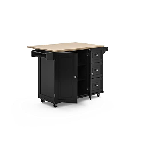 Homestyles Dolly Madison Black Mobile Kitchen Island Cart with Wood Drop Leaf Breakfast Bar - color: Black