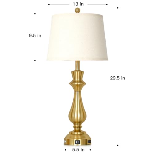 Touch lamp for Night Stands - 29.5" Tall Bedside Lamp with USB C+A, 3 Way Dimmable Bedroom Lamps, Gold Metal Table Lamps for Living Room, Single Gold - color: Gold-1P