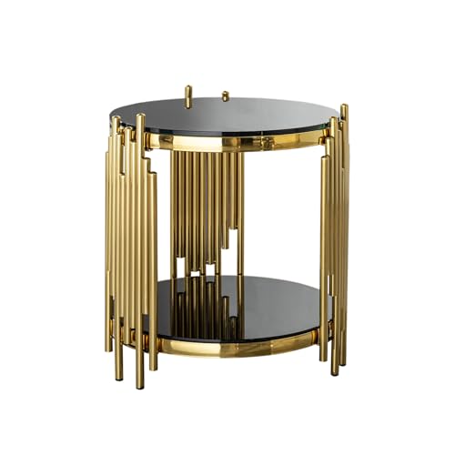 Magipa17.72 Round Sofa Side Table, End Table with 2-Tier Black Tempered Glass and Gold Stainless Steel Frame for Living Room, Office & Café - color: End Table Set of 1
