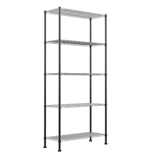 REGILLER 5-Wire Shelving Metal Storage Rack Adjustable Shelves,Standing Storage Shelf Units for Laundry Bathroom Kitchen Pantry Closet(Black,14.1" D x 30" W x 79" H) - color: Black, size: 5tier 14.1"D x 30"W x 79"H