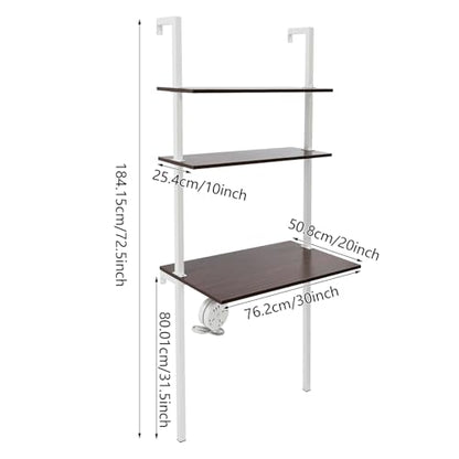 Ladder Desk, 3-Tier Industrial Wall Mount Ladder, 2-Shelf Wall Mount Computer Writing Table, Power Strip, 110.23lbs (First Tier) & 22.05lbs Load-Bearing Capacity (Brown, White, 30x20x72.5in) - color: Brown, White, size: 30x20x72.5in