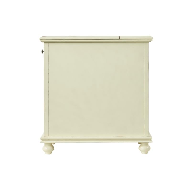 Martin Svensson Home Elegant Chairside End Table with Power — 24″W x 16″D x 25″H, Antique Cream White — Transitional Painted Accent Table with Flip-Top USB Charging, Drawer & Cabinet Storage - color: Antique Cream White
