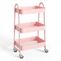 NEWBULIG 3-Tier Metal Rolling Cart with Lockable Wheels, Heavy Duty Mobile Utility Storage Shelf, Roller Book Snack Cart, Organization for Livingroom, Bathroom, Office, Pink | Mobile Organizer Shelf, Space-Saving, Freestanding, Bathroom, Living Room, Slim