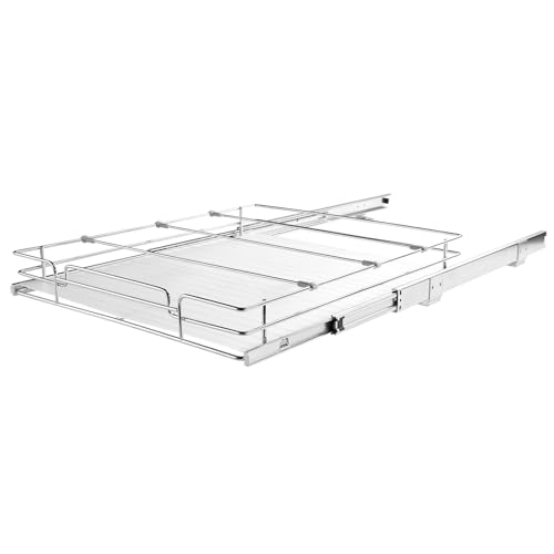 VEVOR 18.5"Wx21"Dx3.5"H Pull Out Cabinet Organizer, Heavy Duty Slide Out Pantry Shelves, Chrome-Plated Steel Roll Out Drawer, Drawer Storage for Home Under Sink, 20"Wx22"Dx7"H Install Size for Cabinet - size: 18.5"Wx21"D