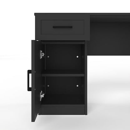 Bellemave L-Shaped Computer Desk with Drawers, Hutch and Bookshelf, Home Office Desk, Corner Gaming Computer Desk with Power Outlet, Study Table Writing Desk, Black - color: Black