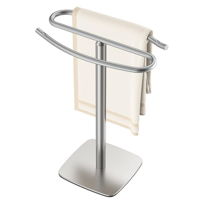 RUACQ Hand Towel Holder for Bathroom,12 inch S-Shape Towel Holder Stand, Stainless Steel and Aluminium Standing Towel Rack for Kitchen Vanity Countertop (Brushed Nickel) - color: Silver