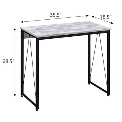 Kaimei Antique White & Black Rustic Industrial Writing Desk - Sturdy Wood & Metal Design for Home Office